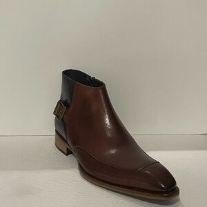Duca ankle boot cognac Italian leather point toe side zipper